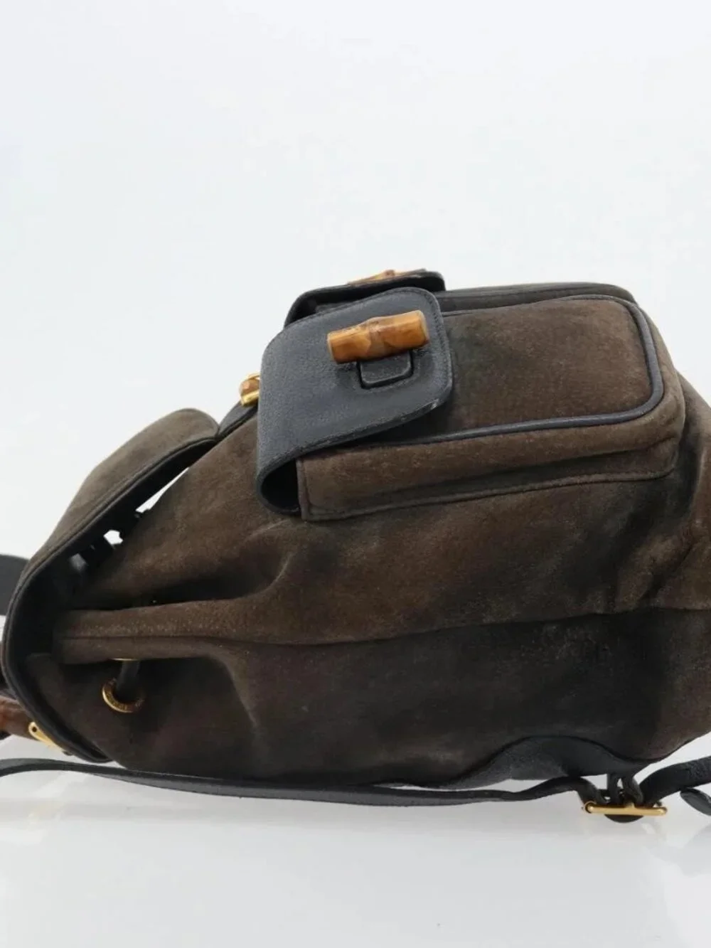 GUCCI Bamboo Backpack Suede Navy Gold 003 2058 0016 Auth 183957